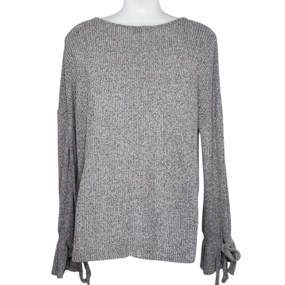 Lucky Brand Knit  Grey Crew Neck Sweater Tie Wrist Size Large - Picture 6 of 13